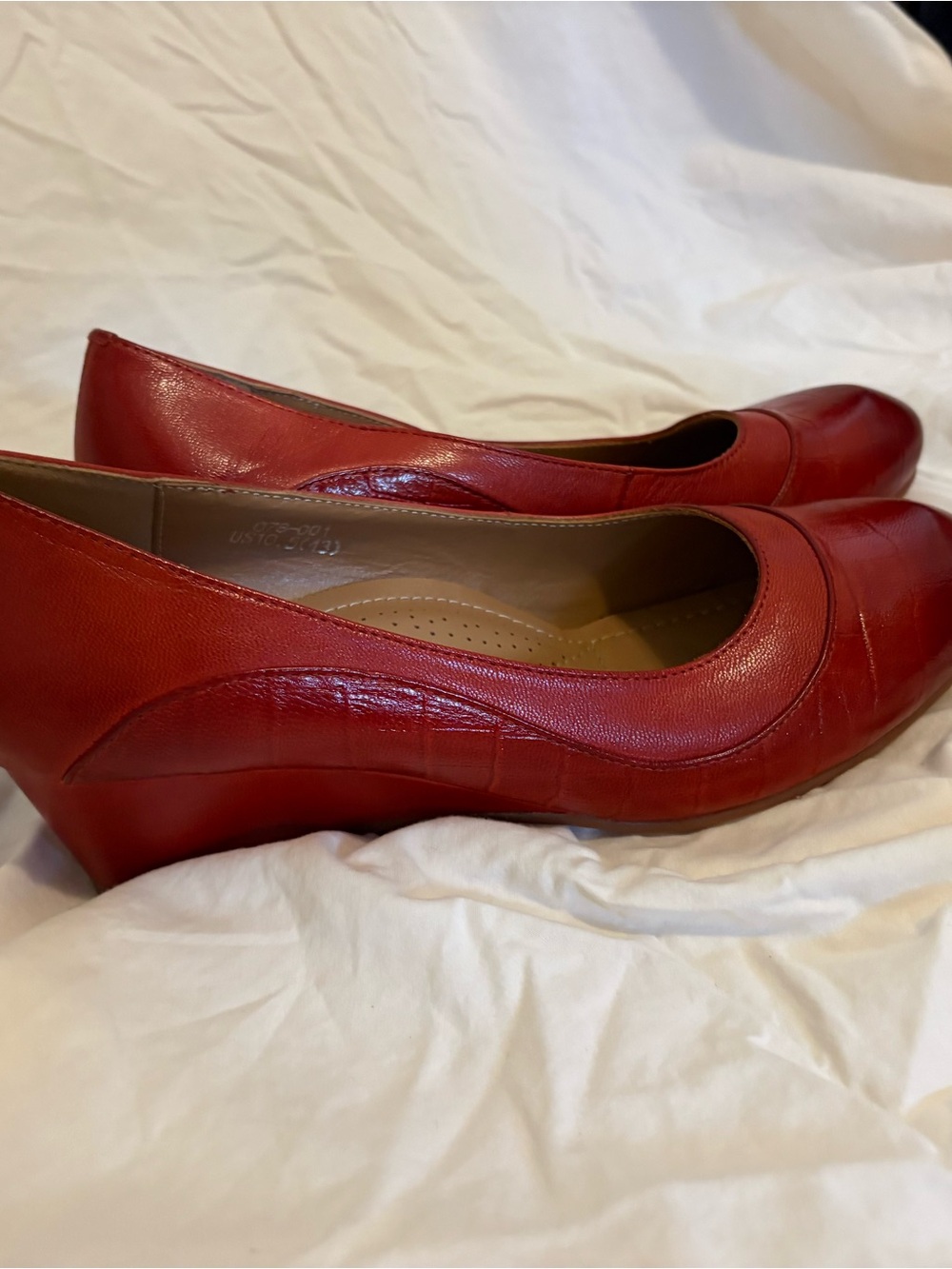 Mona Flying Women's Red Leather Slip-On Wedge Pumps 10.5